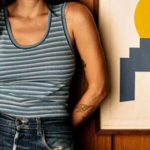 imogene + willie Blue and White Striped Tank Top